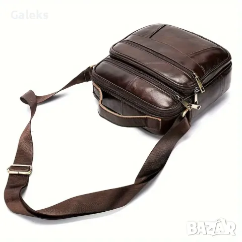 Изискана мъжка бутикова чанта за през рамо /Черна и кафява естествена кожа!, снимка 6 - Чанти - 50024605