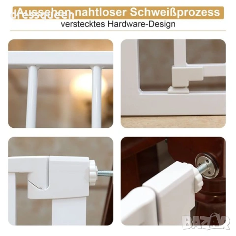 4502 Метална предпазна врата за бебета и малки деца – Ш x В: 82-89 x 76 см, Бяла, снимка 3 - Други стоки за дома - 53902494