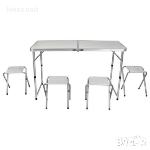 Комплект сгъваема алуминиева маса с 4 стола – идеален за къмпинг, двор и почивка, снимка 3 - Градински мебели, декорация  - 53098160