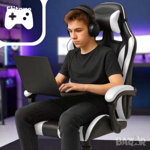 Ергономичен офис и геймърски бял стол – Максимален комфорт за гърба и врата, регулируем, снимка 8 - Столове - 54211914