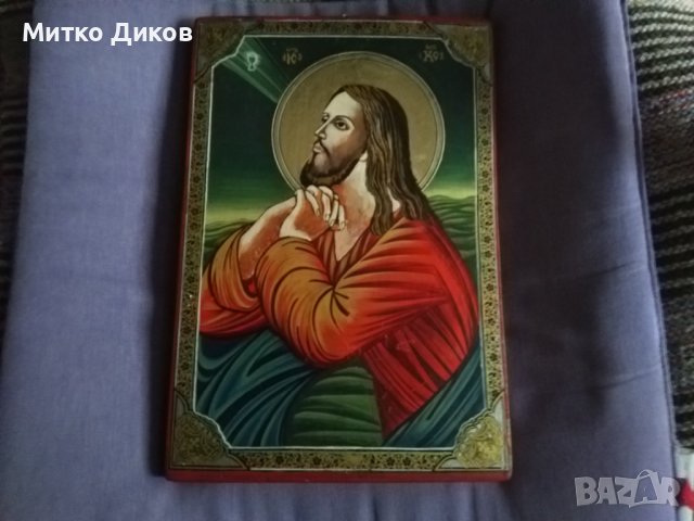 Икона Исус Христос 300х205мм дърво темпера сертификат Огнян Механджиев, снимка 2 - Икони - 39456053