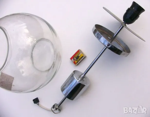 НОВА Българска Ел.ЛАМПА ~220V тип Пендел с Абажур Глобус Ø270мм и Кабели НРБ Единичен Полилей БАРТЕР, снимка 3 - Лампи за таван - 48429906