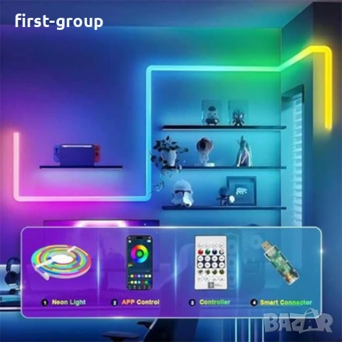 Комплект IC-RGB LED Неонова Лента 5М Bluetooth дистанционно управление, снимка 6 - Лед осветление - 53047503