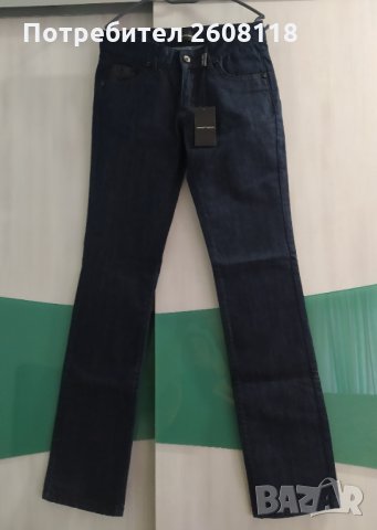 Дамски дънки Emporio Armani НОВИ – кожени детайли, дълги – размер 28, снимка 5 - Дънки - 34462821