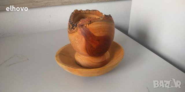 Дървена чашка с чинийка за декорация