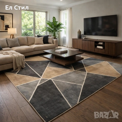 Модерен килим за хол 120х160см - Геометрични фигури и 3D ефект, Противоплъзгащ, снимка 5 - Килими - 53928312