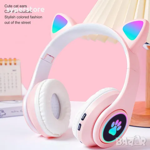 Слушалки безжични Bluetooth Cat Digital One SP00974  STN-28(Pink) Блутут розови с микрофон, светещи, снимка 4 - Bluetooth слушалки - 48116716