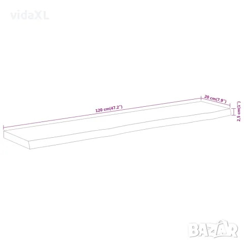 vidaXL Стенен рафт, 120x20x2,5 см, правоъгълен, масив акация, жив ръб, снимка 8 - Етажерки - 56147318