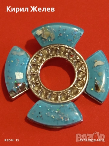 Колие МОРАНО с тюркоазени детайли и сребрист метален елемент с кристали 52175, снимка 6 - Колиета, медальони, синджири - 52562517