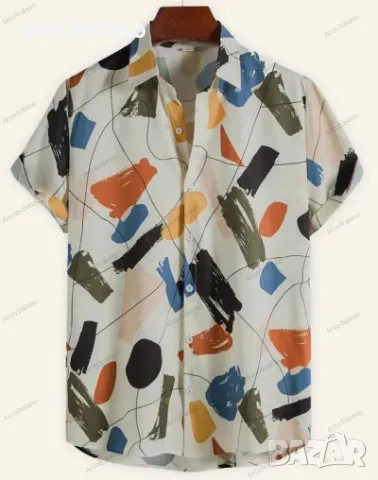 Бяла мъжка риза с принт на ревери