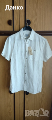 Мъжка риза с къс ръкав Linen blend F&F 