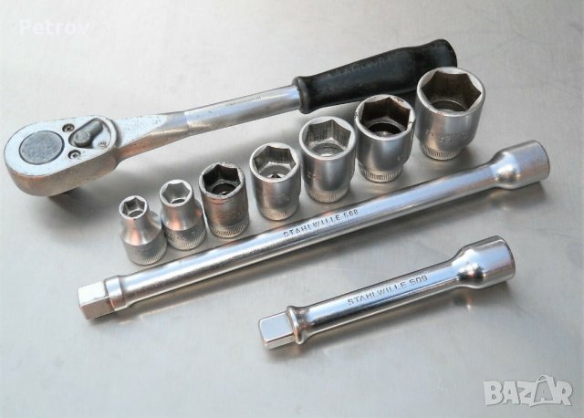STAHLWILLE No.512 - PROFI Тресчотка 1/2" + 7 Вложки + 2 Удължителя !!! ORIGINAL STAHLWILLE GERMANY !, снимка 1