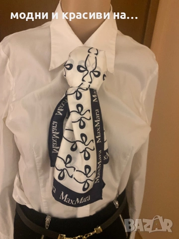 Копринен шал Max Mara, с десен щрауси, снимка 5 - Шалове - 53357722