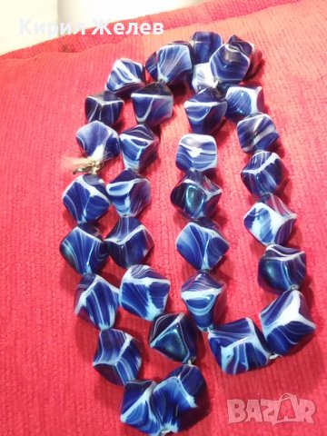 СТАРО АРТ ДЕКО 30-те ГОДИНИ КОЛИЕ МЛЕЧНО-СИН ПОЛУСКЪПОЦЕНЕН КАМЪК ЯСПИС 74511, снимка 3 - Антикварни и старинни предмети - 29614830