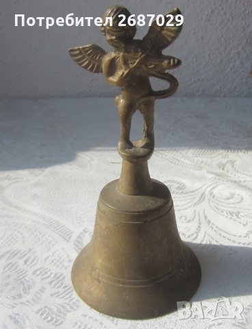 Камбани: Жаба камбана, Ангел цигулар Стара бронзова камбана камбанка звънец звънче хлопка , снимка 3 - Статуетки - 32157339