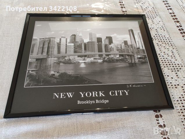 Черно-бяла художествена фотография на Бруклинския мост в Ню Йорк, снимка 1 - Декорация за дома - 42890565