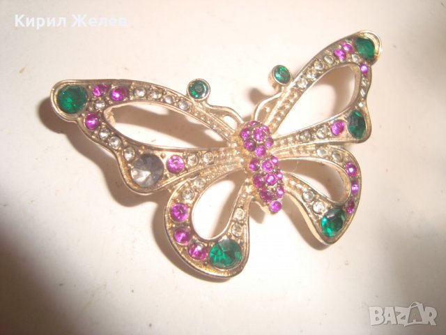 ЗЛАТИСТА БРОНЗОВА КРАСИВА ПЕПЕРУДА АРТ БРОШКА с МНОГО КАМЪНИ и КРИСТАЛИ 68131, снимка 7 - Други - 30580772