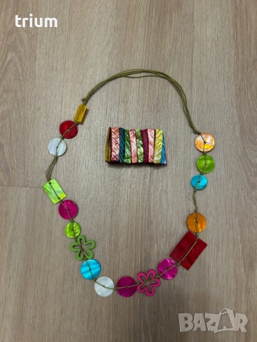 Комплект гердан и гривна от седеф, многоцветен, снимка 2 - Бижутерийни комплекти - 53963135