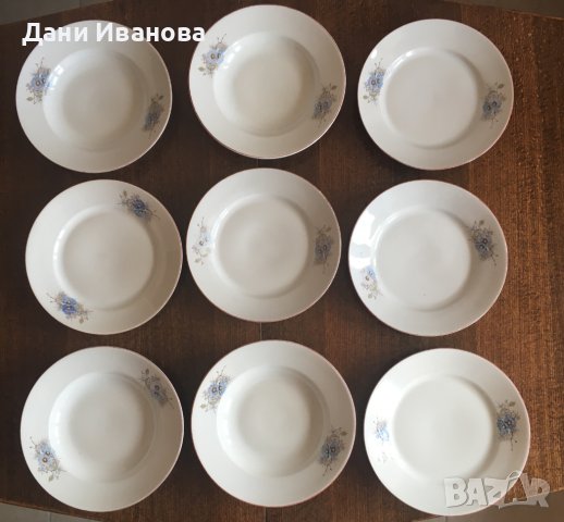 9 порцеланови чинии със сини цветя - 4 дълбоки + 5 литки, снимка 2 - Чинии - 40377106