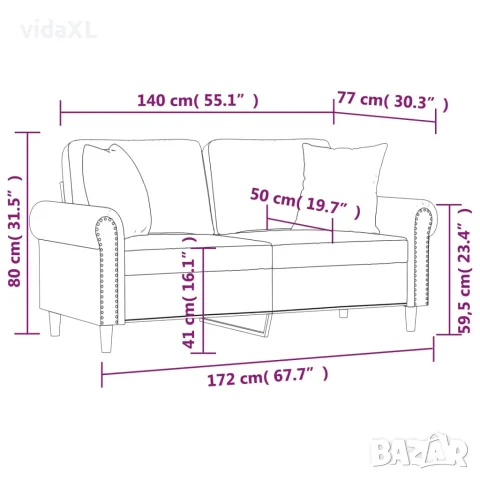 vidaXL 2-местен диван с декоративни възглавници черен 140 см, снимка 8 - Дивани и мека мебел - 56146696