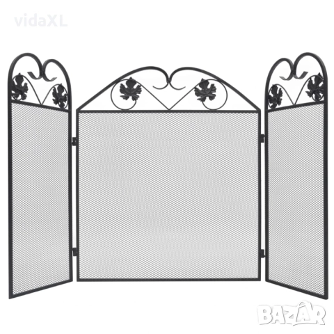 vidaXL 3-панелен параван за камина, желязо, черен(SKU:242005)
