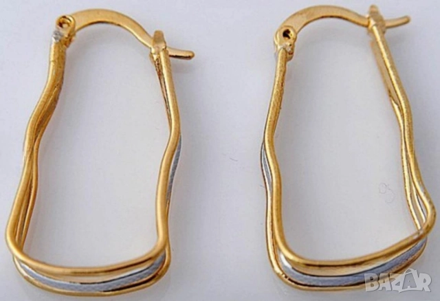 Масивни обеци от бяло и жълто 14к попълнено злато 20 лв., снимка 3 - Обеци - 51775288