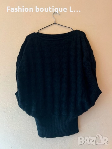 Черен дамски пуловер с широки ръкави тип прилеп 🖤