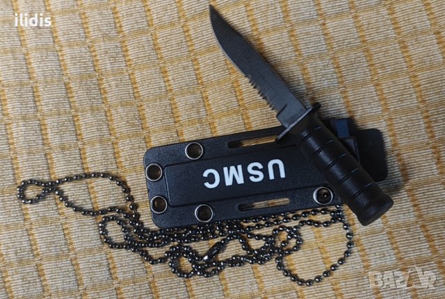 Нож  за врат US M C   US Marine Corps Нож назъбенза оцеляване морска пехота D4  с фиксирано острие