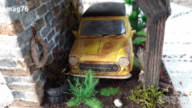 Макет-Diorama wooden shed Diecast 1/34 Мini cooper, снимка 5 - Колекции - 33823154