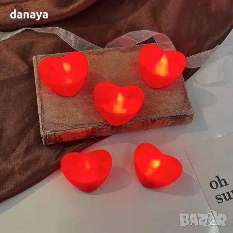 5719 Светещо червено LED сърце за романтична украса, 7 см, снимка 4 - Декорация за дома - 49179062