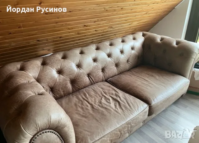 Честърфийлд chesterfield оригинален кожен диван биволска кожа