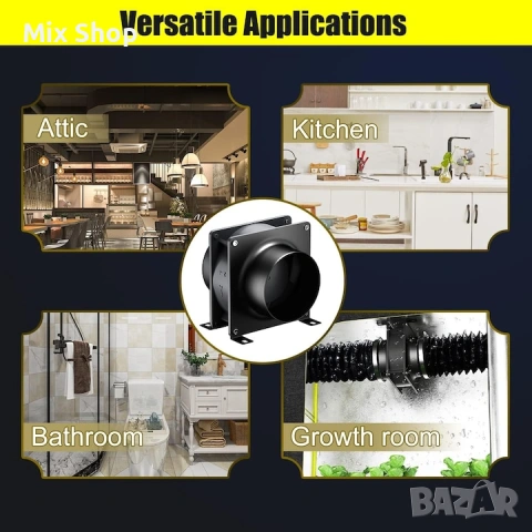 Нов Аксиален вентилатор канален вентилатор за извличане на въздух 100mm, снимка 5 - Друга електроника - 53971752