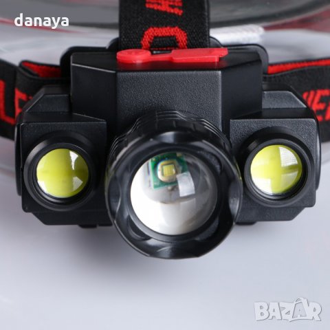 1675 Акумулаторен фенер за глава челник с 3 Led светлини, снимка 2 - Къмпинг осветление - 30379752