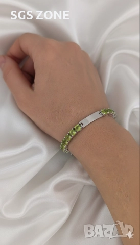 СРЕБЪРНА ГРИВНА 925 С НАТУРАЛЕН ПЕРИДОТ, снимка 2 - Гривни - 52709167