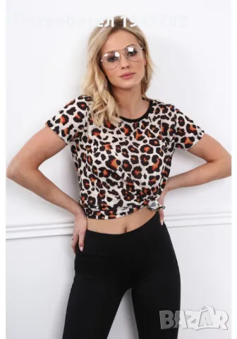 Дамска блуза с къс ръкав с леопардов принт MP13447, снимка 4 - Корсети, бюстиета, топове - 48118017