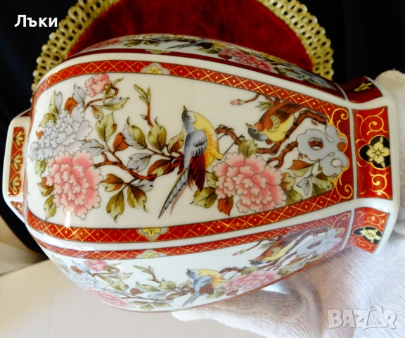 Урна,ваза,буркан японски порцелан Eiwa Kinsei,злато,птици. , снимка 6 - Вази - 51826085