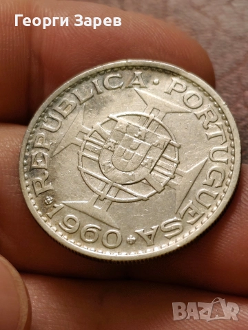 Португалска колониална империя, колония Мозамбик,20 ескудо 1960 год, сребро 10.00 гр, проба 720,, снимка 5 - Нумизматика и бонистика - 52795041