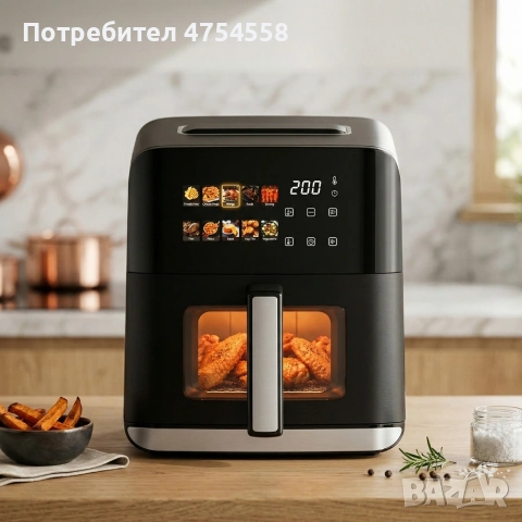Еърфрайър с горещ въздух Oliver Voltz OV51980CE, 1200W, 4L, 10 програми, LED дисплей,