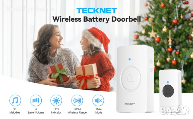 Безжичен звънец TeckNet DoorBell с 38 мелодии