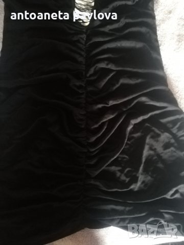 Черна набрана рокля с камъни, снимка 3 - Рокли - 38963168