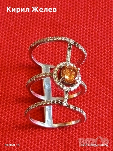 Уникален триредов сребърен пръстен украсен с кристали и Сапфир Арт бижу 51988, снимка 7 - Пръстени - 53069880