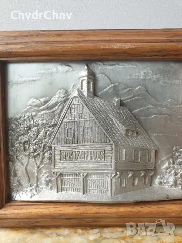 23х19см/калай SKS/малка немска колекционерска метална картина/пожарна/дървена рамка, снимка 2 - Колекции - 47142410