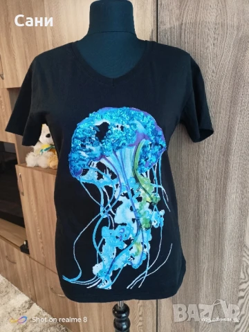 Тениска с син октопод, снимка 2 - Тениски - 51119632