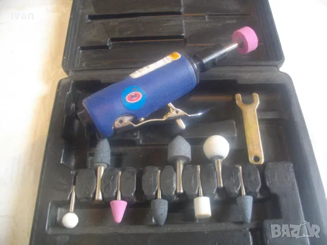 НОВ 12 ЧАСТИ ПЪЛЕН КОМПЛЕКТ БЕЛГИЙСКИ ПНЕВМАТИЧЕН ПРАВ ШЛАЙФ ЦАНГА ф6мм С АКСЕСОАРИ VOS