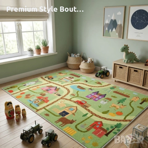 Детски килим за игра 120х160см - Светлозелен килим с ферма и животни, противоплъзгащ и миещ се, снимка 5 - Други стоки за дома - 53922529