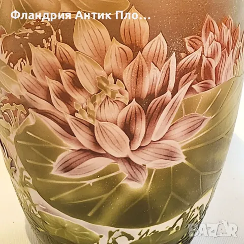 Френска арт нуво ваза в стила на Émile Gallé, снимка 4 - Вази - 49100574