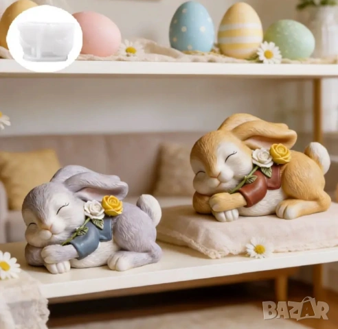Молд легнало зайче с цветя , снимка 3 - Форми - 53900762