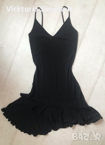 Черна, трикотажна рокля с къдри, XS/S