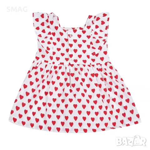 Бяла лятна бебешка памучна рокля без ръкави с червени сърца S_1222215