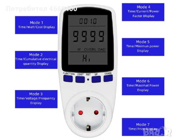 Цифров измервател на мощност EU Контакт, снимка 3 - Други - 54083779